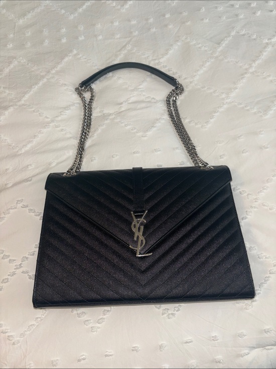 Saint Laurent Handbags - Saint Laurent Black Chevron Quilted Shoulder Bag with Silver YSL Hardware